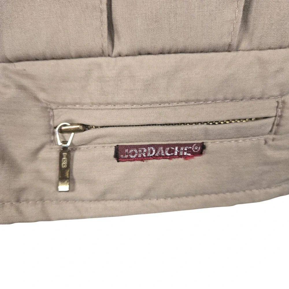 Vintage Jordache Tan Pleated Bomber Jacket 80s Lightweight Khaki Zip Mens 38 - Picture 3 of 5